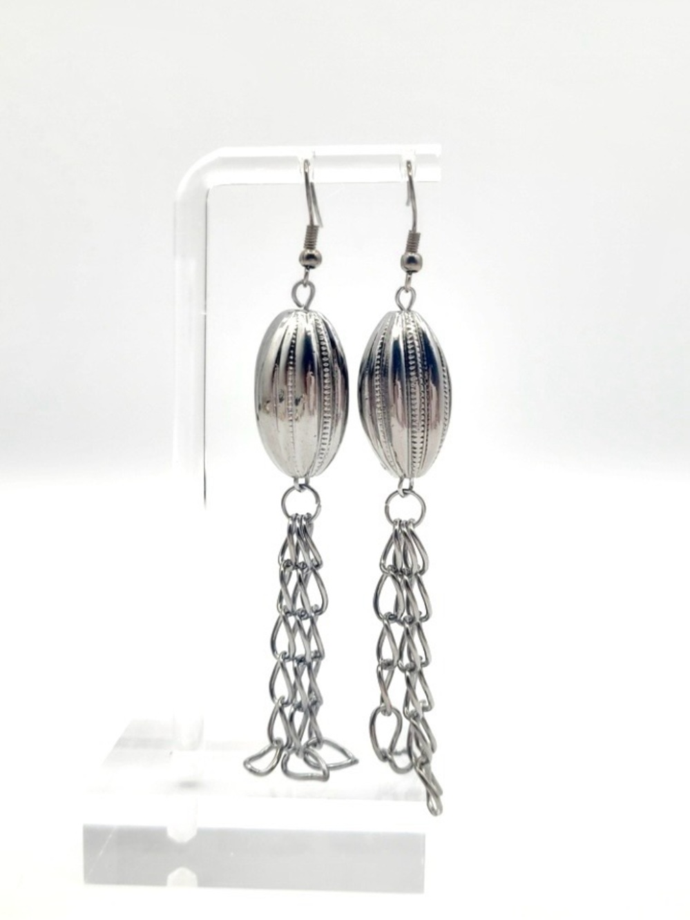 Vintage Silver Tone Chain Fringe Dangle Earrings